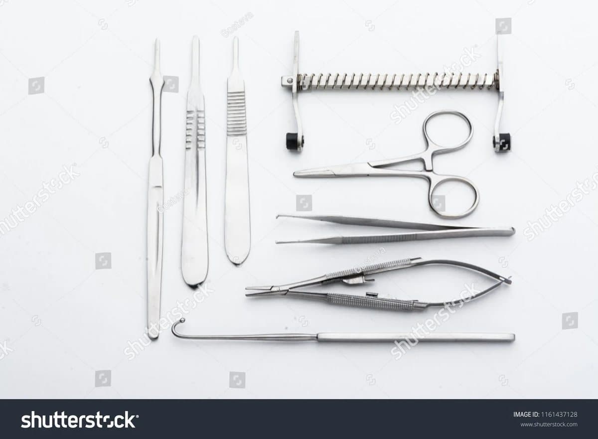 A set of stainless steel surgical instruments
