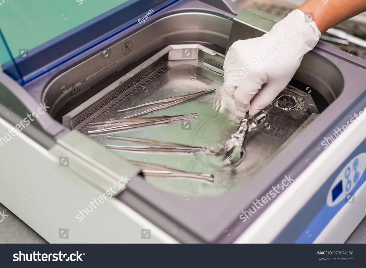 Surgical instruments in an ultrasonic cleaning bath
